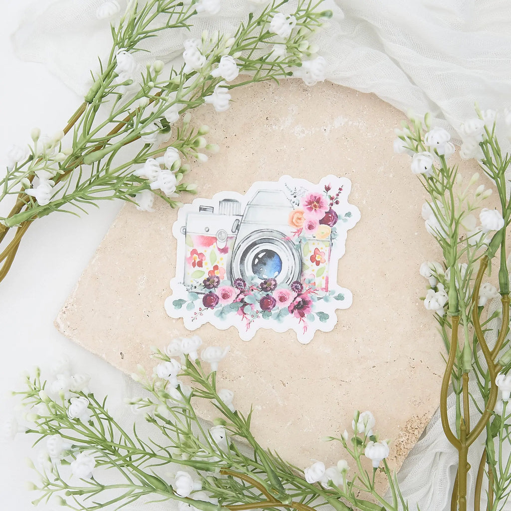 Antique Camera Vinyl Sticker with Various Colors Floral Design Click Pretty Boutique Photography