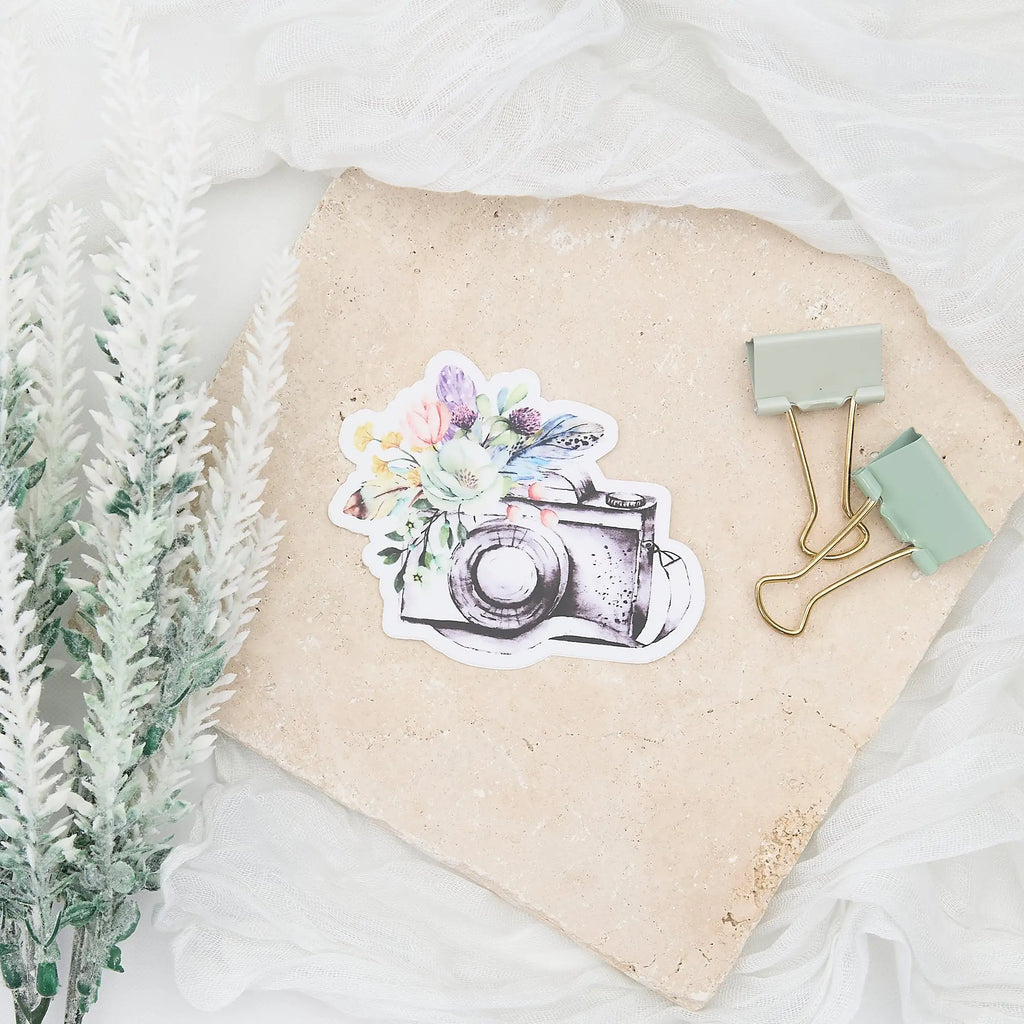 Camera With Strap Vinyl Sticker with Various Colors Floral Design Click Pretty Boutique Photography