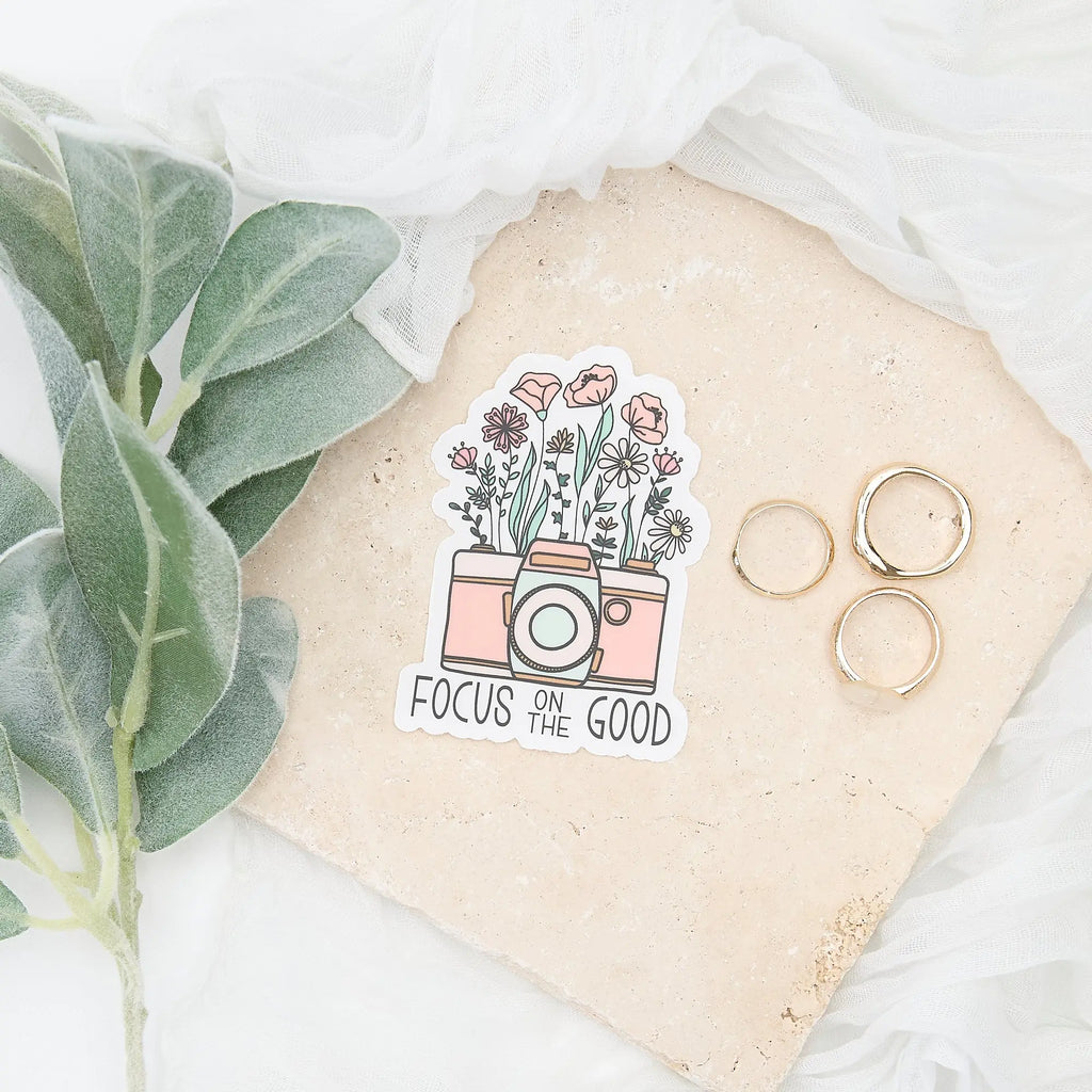 Focus on the Good Camera Vinyl Sticker with Various Whimsical Flowers Click Pretty Boutique Photography